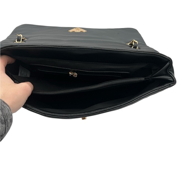 NWT Valentino Orlandi Black Quilted 2-way Handbag w/ Turn Lock & Trolley Pocket - Picture 8 of 13